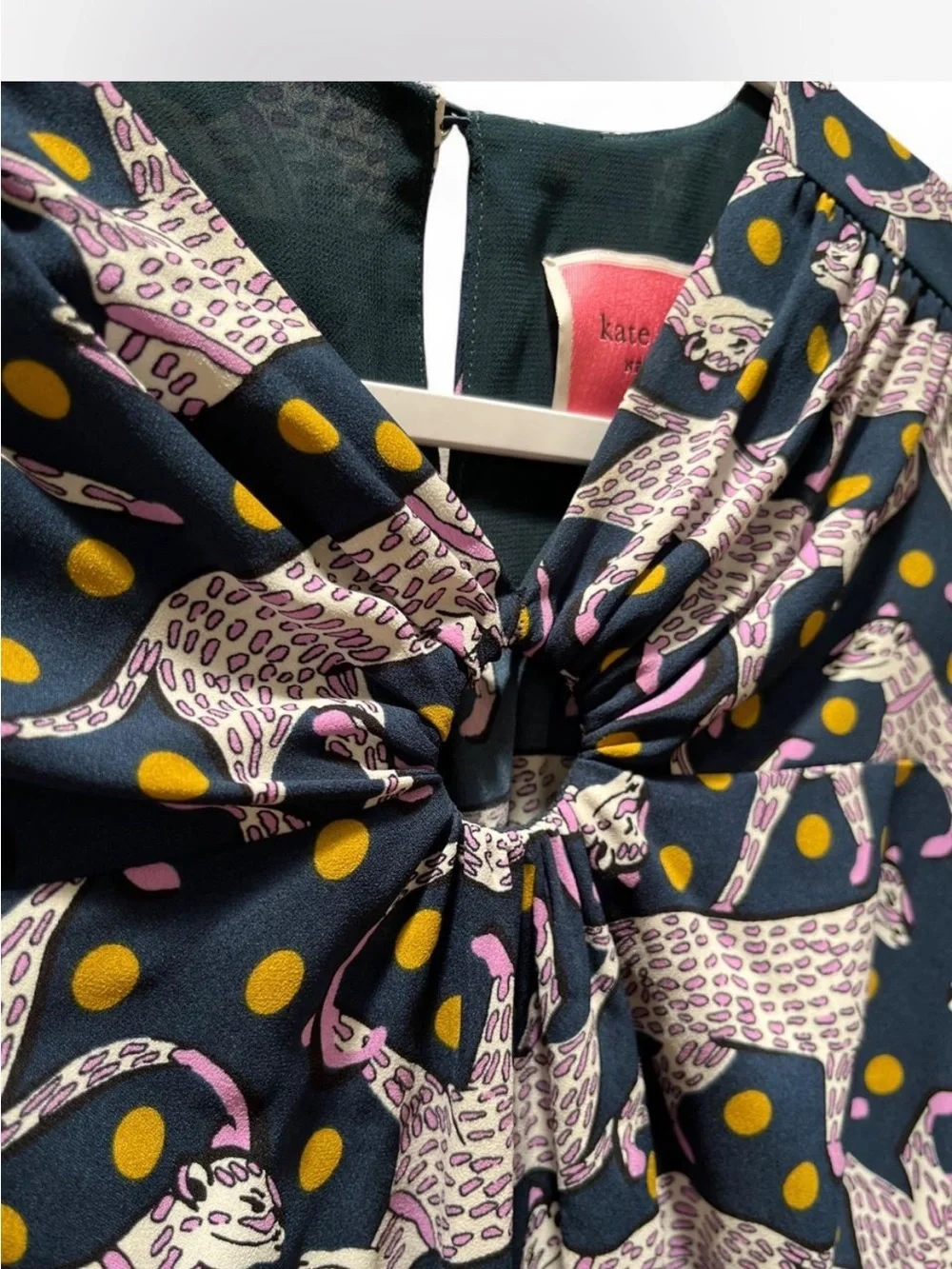 kate spade Navy Dress with Pink Leopard and Yellow Dot Print
